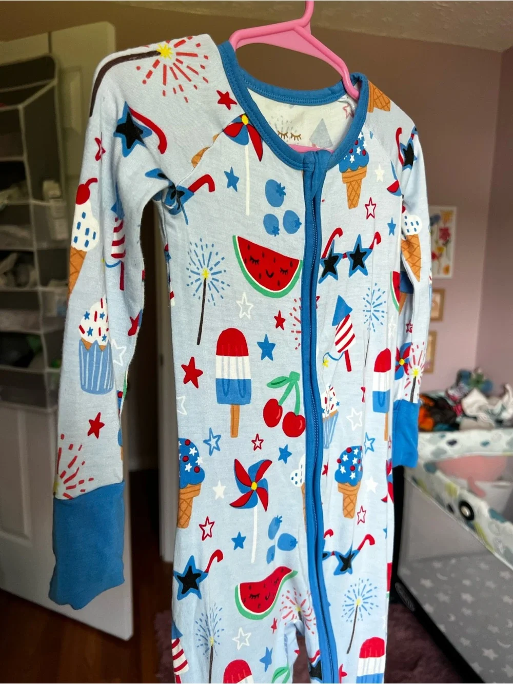 Little Sleepies Stars, Stripes, and Sweets Zippy Pajamas Size 12-18M VGUC